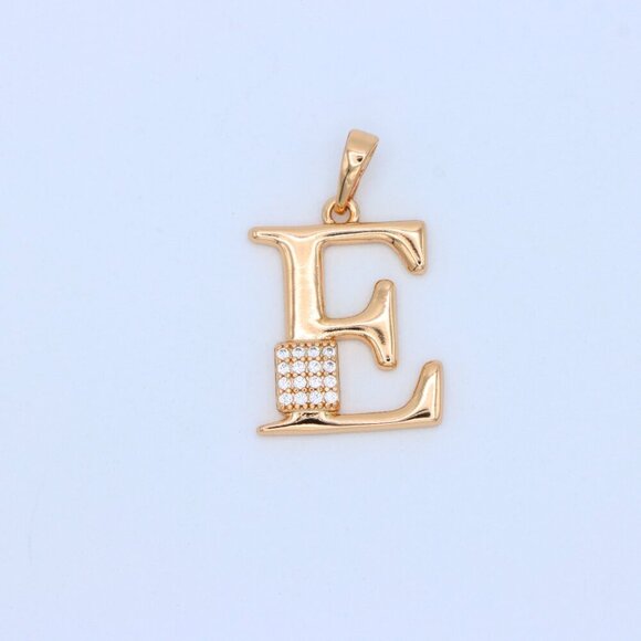 "Rose Gold Plated E Initial Pendant with Sparkling Stone Accent, XPPT1416 - Picture 11 of 13